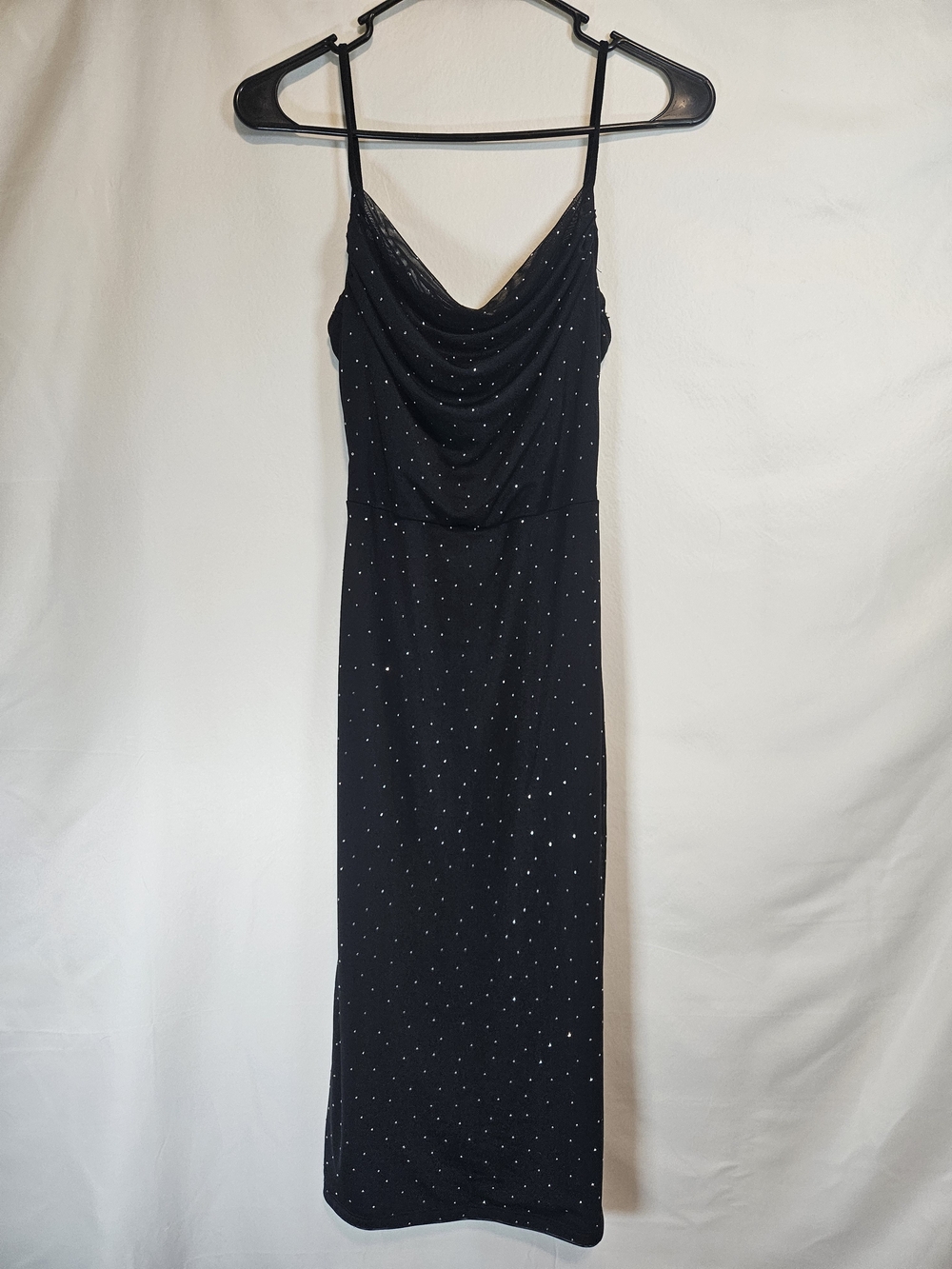 Black Sparkle Backless Cowl Midi Dress